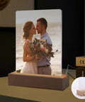 2 Pack 5x7 Sublimation LED Acrylic Photo Frames Night Lights Heart Shape With Warm Color Light And Wood Stand Blank Frames