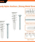 120 Piece Self Drilling Drywall Anchors And Screws Kit Nylon Expansion Anchors With Metal Screws One And A Half Inch White No Pre Drill