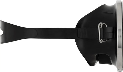 Side view of Retro Style Freediving Mask With Oval Tempered Glass Lens For Crystal Clarity And All Day Comfort Silicone Skirt Strap
