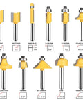 25-Piece 1/4 Inch Shank Tungsten Carbide Router Bit Set For Pros And DIY Woodworkers showing various bit types and sizes.