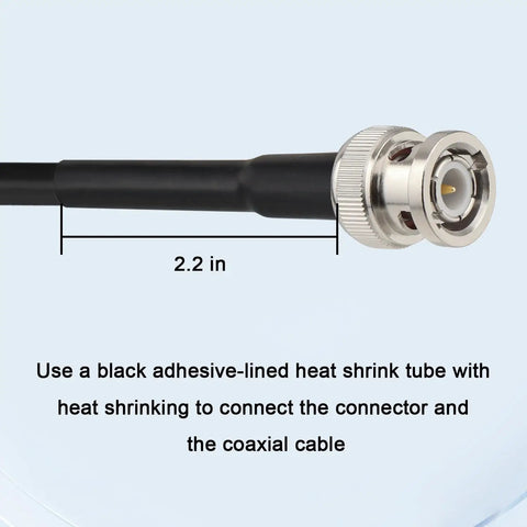 Close-up of connector on 50 Ohm RG58 BNC Cable 30 Ft BNC Male To BNC Male Coax For Antenna Analyzer and RF Applications