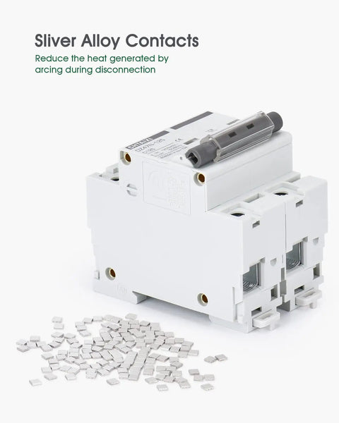 120V/240V AC Miniature Circuit Breaker, 100 Amp, 2-Pole, Curve C Magnetic Trip for Overload and Short Circuit Protection, Durable Silver Contacts, Flame Retardant Housing, Color Indicator, Great for Home Panels.