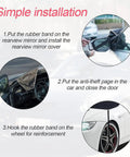 Universal Windshield Snow Cover For Cars, Trucks And Vans, installation stages on car side mirror, door, and wheel for secure fit