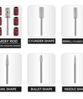 Six precision bit shapes from 108 Piece Model Tools Kit For Modelers And Hobbyists, including emery rod and cylinder shapes.