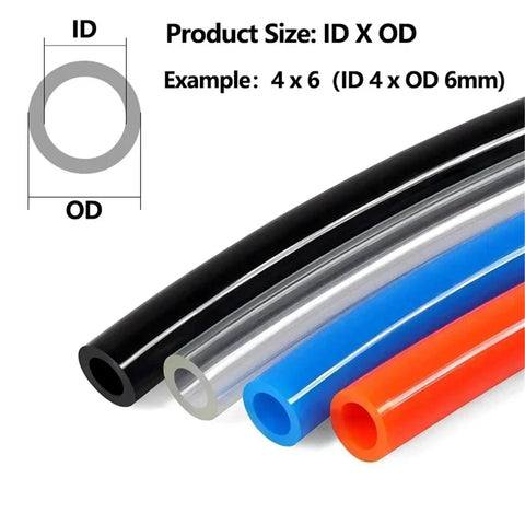 Top Shelf Heavy Duty Polyurethane Air Hose And Pneumatic Tube Two To Sixteen Millimeter Clear Compressor Pipe Fuel Line, various colors and sizes.