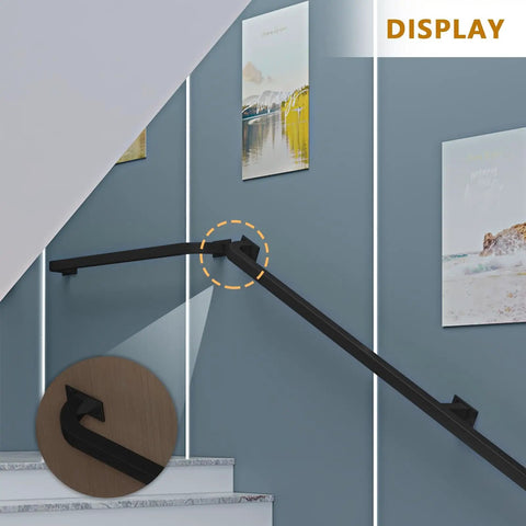 Built Tough Stair Railing Handrail Wall Mount Indoor Banister Wrought Iron Brackets adjustable design on a staircase wall.