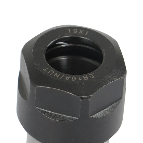 Close-up of Go To Straight Shank Tool Holder Collet Chuck ER16 100L for CNC Machining Centers, rugged DN65 carbon steel.