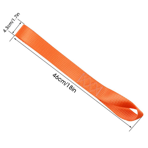 Soft Loops Tie Down Straps 4 Pack 12,000 Lbs Max Strength 18 Inch by 1.7 Inch heavy-duty orange strap with measurement labels.