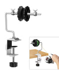 Portable Fishing Line Spooler Winder For Spinning And Baitcasting Reels Table Clamp Spool Holder With Tensioner shown in use