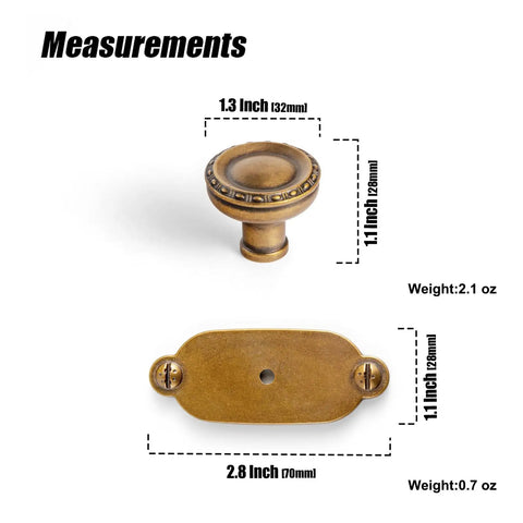 Top Notch Heavy Duty Solid Zinc Cabinet Knobs With Vintage Oval Beaded Back Plates Antique Brass Finish Six Pack measurements 1.3 inch knob