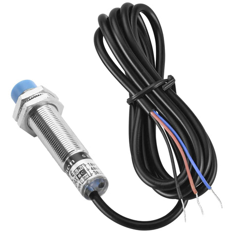 M12 Capacitive Proximity Sensor Switch Non Shield Type LJC12A3-5-Z/AX with blue tip and attached wires, front view