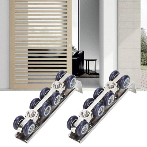 8 Wheel Door Track Pulley Kit For Sliding Barn Doors, Silent Rolling Floor Track System With Detachable L Shape Inserts, installation view
