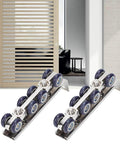 Beefy Eight Wheel Door Track Pulley System Heavy Duty Sliding Door Hardware With Zinc Alloy And Cold Rolled Steel Easy Install Rugged Hanging Wheel Kit For Home Office And Commercial Use Measures 13 X 3.5 X 2.2 Cm shown uninstalled with sliding door