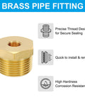 Brass hex bushing pipe fitting reducer with 1/8 in NPT female to 3/4 in NPT male threads