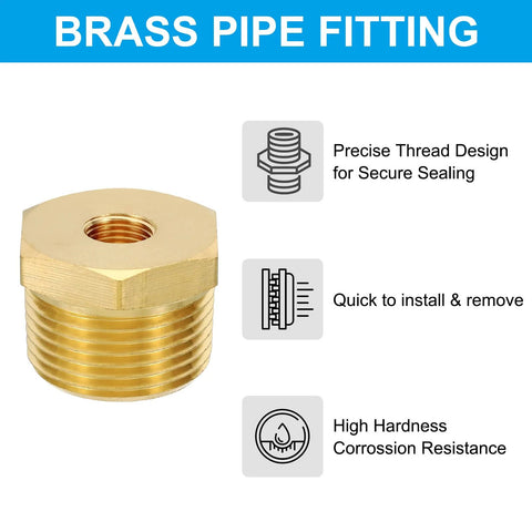 Brass hex bushing pipe fitting reducer with 1/8 in NPT female to 3/4 in NPT male threads