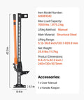 VEVOR 42 Inch Farm Jack 7000 Lbs High Lift Utility Ratchet Off Road Heavy Duty Truck Tractor SUV Jeep Recovery Winch Clamp Pull Tool 5-36 In Range with detailed specs on steel material and lifting capacity.