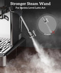 Close-up of steam wand on All-In-One Espresso Machine With Built-In Grinder, 58mm Portafilter, 15 Bar Pressure, 190 To 205 F Temperature