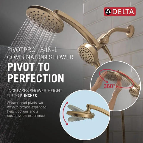 Real Deal 3 In 1 Rainfall And Handheld Shower Head With 360 Pivot Body And High Pressure Pro Clean Spray For A Total Bath Game Changer Upgrade In Polished Champagne Bronze