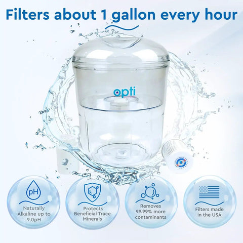 Three Gallon Alkaline Water Jug Filter For Top Load Dispensers Delish Hydration With Clean Taste, transparent with filter details