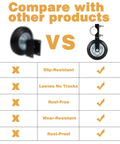 Comparison chart showing slip resistance, track marks, rust, wear resistance, and rust-proofing of gate wheels.