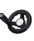 Rrina black round hand wheel with revolving knob handle; silver center hub for mill, drill press, or lathe