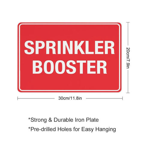 Aluminum Notice Sign 8x12 Inches All Weather Outdoor Ready Built Tough Pro Grade Construction Pre Drilled Holes Industrial Plant And Commercial Building Water Supply Zone Plaque, red sprinkler booster sign