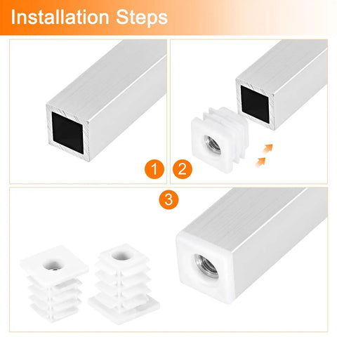 8 Pack 19x19mm Square Tube End Caps With M6 Thread White PP Inserts For Furniture Feet Adjustable Leg Plugs For Chairs Tables Desks And Casters No Fuss Easy Install