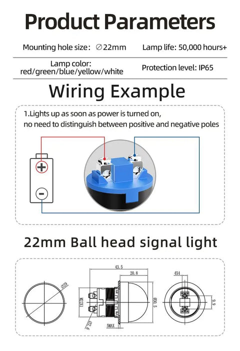 Heavy Duty Industrial LED Indicator Lamp 24V Green Continuous Light Switch IP65 Waterproof And Dustproof Warning Signal Light diagram