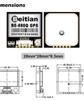Dimensions of BE-880Q GPS Module With Flash Memory And QMC5883L Compass, showing 28mm x 28mm x 8.5mm