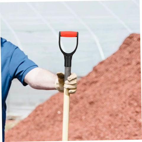 Two Hand Shovel Handle Replacement Grip For Garden And Household Use held by person in gloves near mulch pile