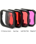 Waterproof Housing Case With Four Dive Filters For Hero 7 6 5 Black And Hero 2018 Red Light Red Magenta Plus 5x Macro Lenses shown