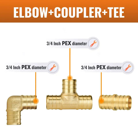 Must Have Do It All Three Quarter Inch Pex Fittings Set 36 Pack With 12 Elbows 12 Tees And 12 Couplings Lead Free Brass NSF ANSI 61
