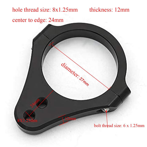 27mm CNC Aluminum Motorcycle Fork Tube Brackets And Steering Damper Frame Mounting Clamp with dimensions and specifications.