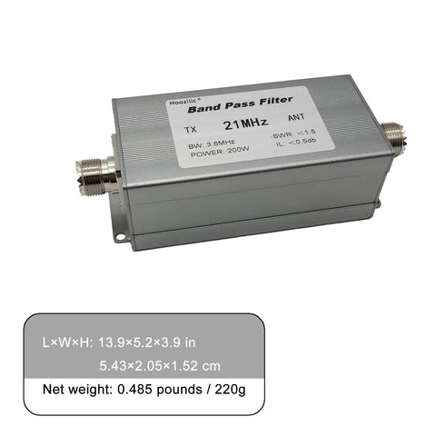 200W Shortwave Band Pass Filter With LC Design, M-Female Connector, High Isolation Ham Radio Antenna Filter for 21MHz
