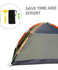 Glow In The Dark Tent Pegs Kit With Hammer And 5M Rope, 10 Steel Stakes For Camping, Beach Or Outdoor Adventures beside a tent