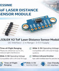 No Fuss VL53L0X V2 TOF Laser Distance Sensor Module with I2C hookup and pin header, perfect for small builds and prototyping.
