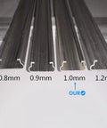 Close-up of aluminum U channels in different sizes for Six Point Six Ft Greenhouse Lock Channel And Spring Wire Set.