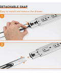 10 Pairs 22 Inch Drawer Slides, Rear Side Mount, Bottom Mounted Concealed Design, Pro Grade Heavy Duty Rails For Cabinets And Furniture, Smooth Quiet Action, Built Tough Steel. Detachable snap close-up on steel drawer slide