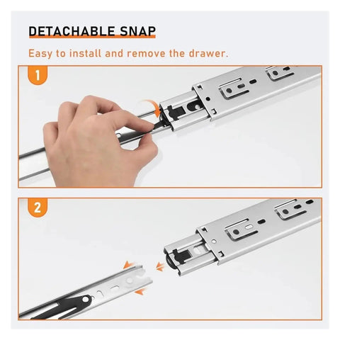10 Pairs 22 Inch Drawer Slides, Rear Side Mount, Bottom Mounted Concealed Design, Pro Grade Heavy Duty Rails For Cabinets And Furniture, Smooth Quiet Action, Built Tough Steel. Detachable snap close-up on steel drawer slide