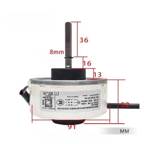 Indoor DC Fan Motor For Air Conditioner Replacement, Durable Midea Compatible Unit Motor, 91mm diameter, 8mm shaft