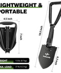 Grab And Go Folding Shovel For Car And Camping 18.5 Inch Collapsible Shovel With Pickaxe Military Style Entrenching Tool dimensions