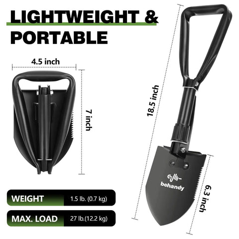 Grab And Go Folding Shovel For Car And Camping 18.5 Inch Collapsible Shovel With Pickaxe Military Style Entrenching Tool dimensions