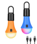 Rechargeable Camping Lantern With 7 Light Modes 3 White 4 RGB USB Cable Included Hanging Light With Clip Hook Must Have For Camping Emergency Christmas Decor Two Pack shown with USB cables