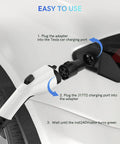 Sae J1772 To Tesla Charging Adapter Plug And Go With 80 Amp 240 Volt Max For Model Three Y X S showing easy connection steps.