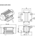 Dimension diagram of Heavy Duty 30W DC Brushless Vibration Motor 12V 7000RPM with measurements in mm.