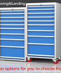 Heavy Duty Steel Tool Cabinet Shop Grade Rolling Cart Pro Built With Thirteen Wide Drawers Durable Waterproof Garage Workshop Organizer For Parts And Tools Storage, two styles in blue.