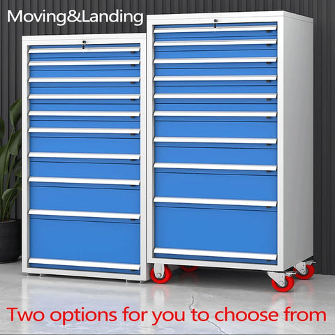 Heavy Duty Steel Tool Cabinet Shop Grade Rolling Cart Pro Built With Thirteen Wide Drawers Durable Waterproof Garage Workshop Organizer For Parts And Tools Storage, two styles in blue.