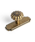 Flower inspired antique brass cabinet knob with backplate, part of Set Of 6 Flower Inspired Antique Brass Cabinet Knobs With Backplates