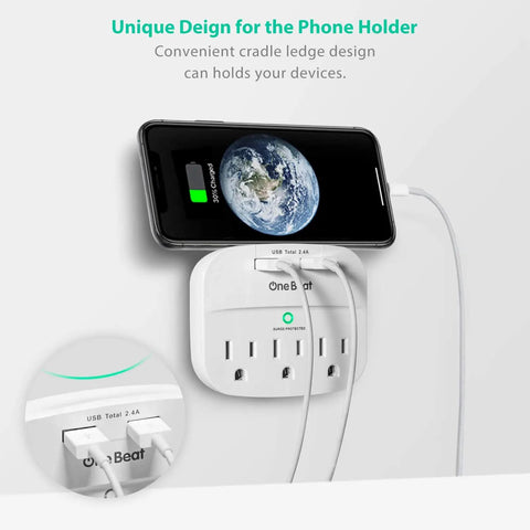 3 Outlet Surge Protector Power Strip With Dual USB Chargers 2.4A Fast Charge 490 Joule Protection ETL Listed in use