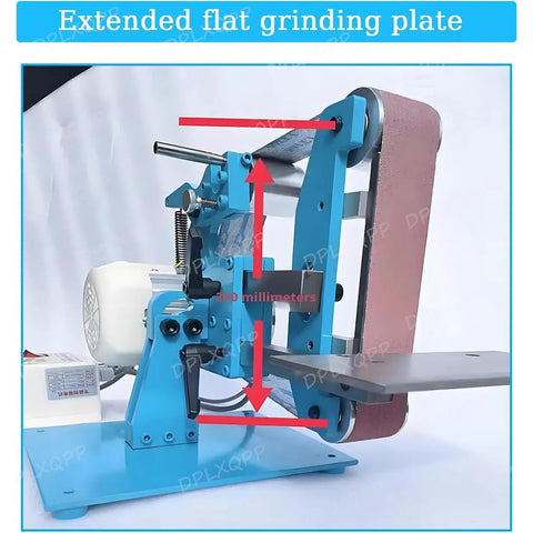 Built Like A Tank 750W Bench Grinder Belt Sander with extended flat grinding plate for precise stock removal.